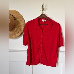NWOT COS Red Button-Up Short Sleeve Knit Top MEDIUM